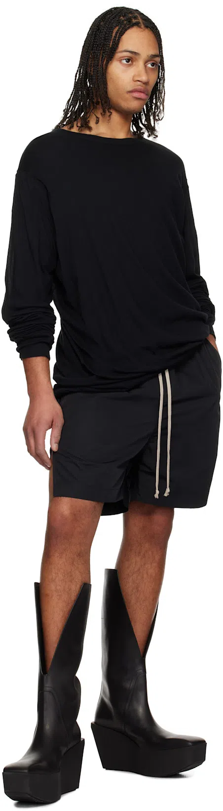 RICK OWENS Black Hollywood Flared Mega Tractor Boots In 09 Black