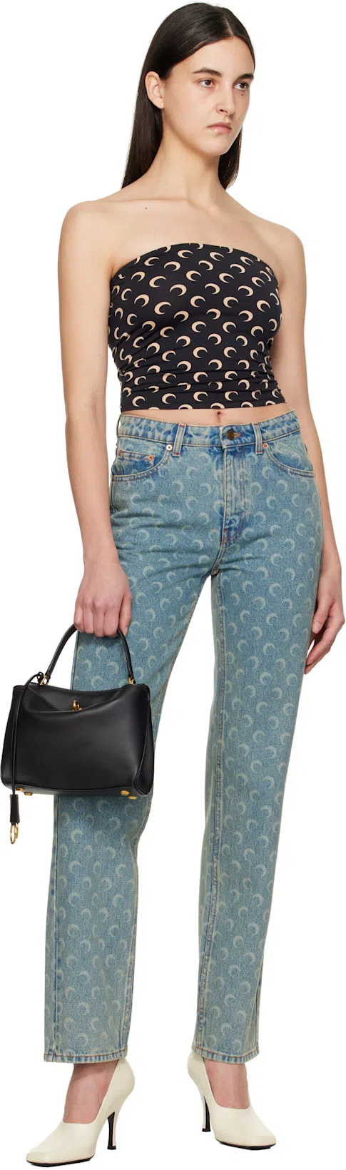 MARINE SERRE Moon Printed Jersey Sleeveless Tube Top In Multi