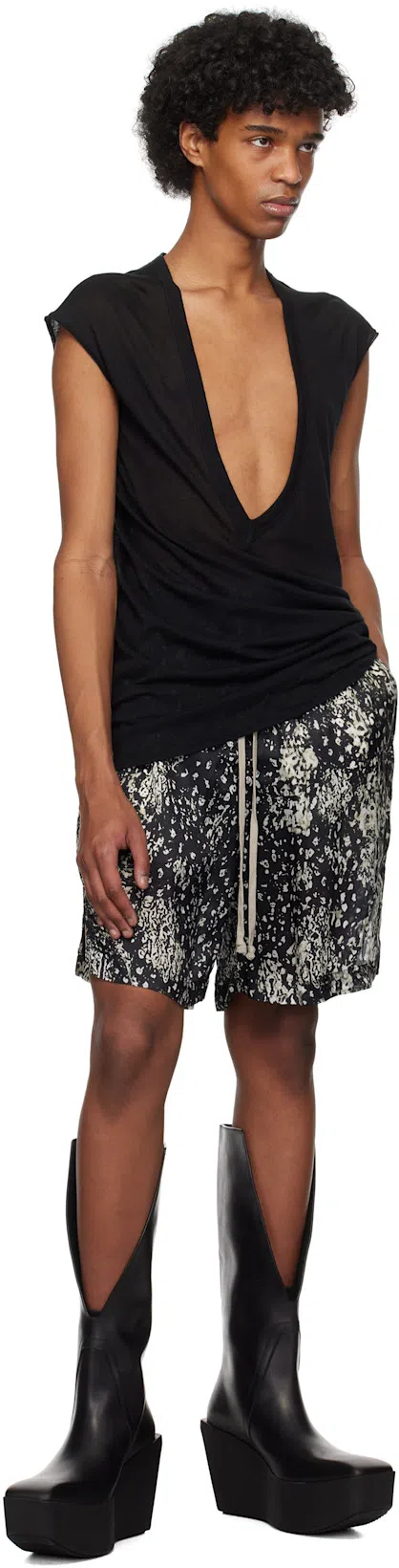 RICK OWENS Black Hollywood Sliver Platform Winged Kowboys Tall Boots In 09 Black