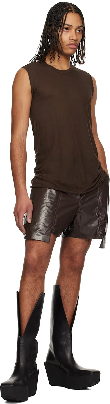 RICK OWENS Black Hollywood Sliver Platform Winged Kowboys Tall Boots In 09 Black