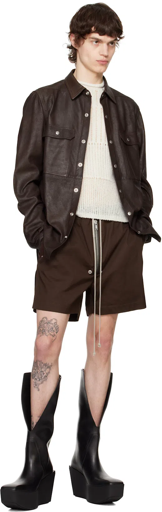 RICK OWENS Black Hollywood Sliver Platform Winged Kowboys Tall Boots In 09 Black