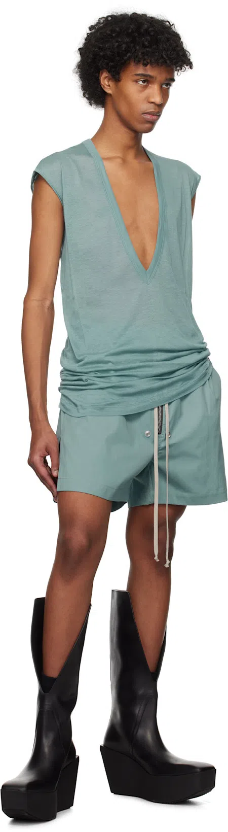 RICK OWENS Black Hollywood Sliver Platform Winged Kowboys Tall Boots In 09 Black