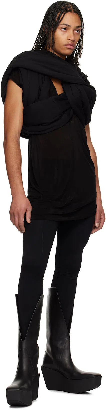 RICK OWENS Black Hollywood Sliver Platform Winged Kowboys Tall Boots In 09 Black