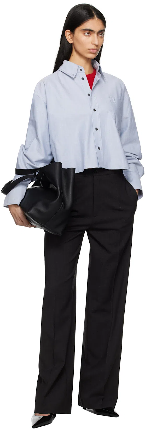 AMI ALEXANDRE MATTIUSSI Black Leather Midi Maxi Tote Bag Black