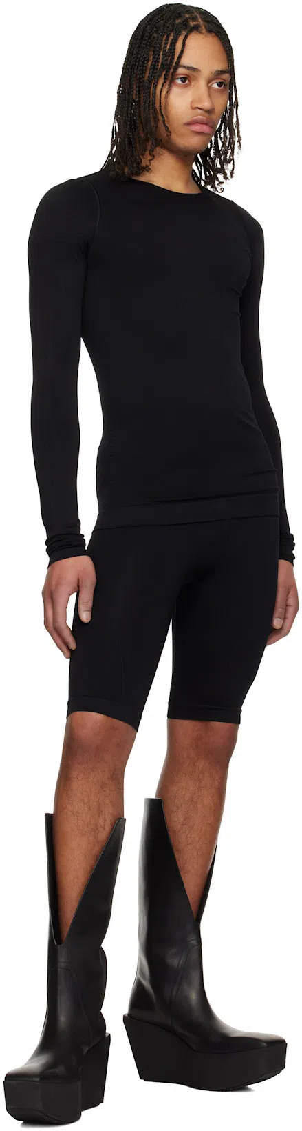 RICK OWENS Black Hollywood Sliver Platform Winged Kowboys Tall Boots In 09 Black