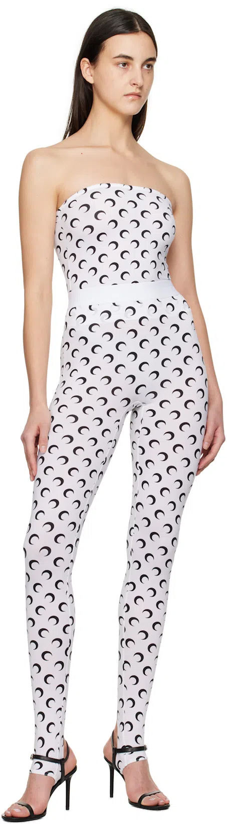 MARINE SERRE Crescent Moon Lycra Leggings With All-over Logo In White