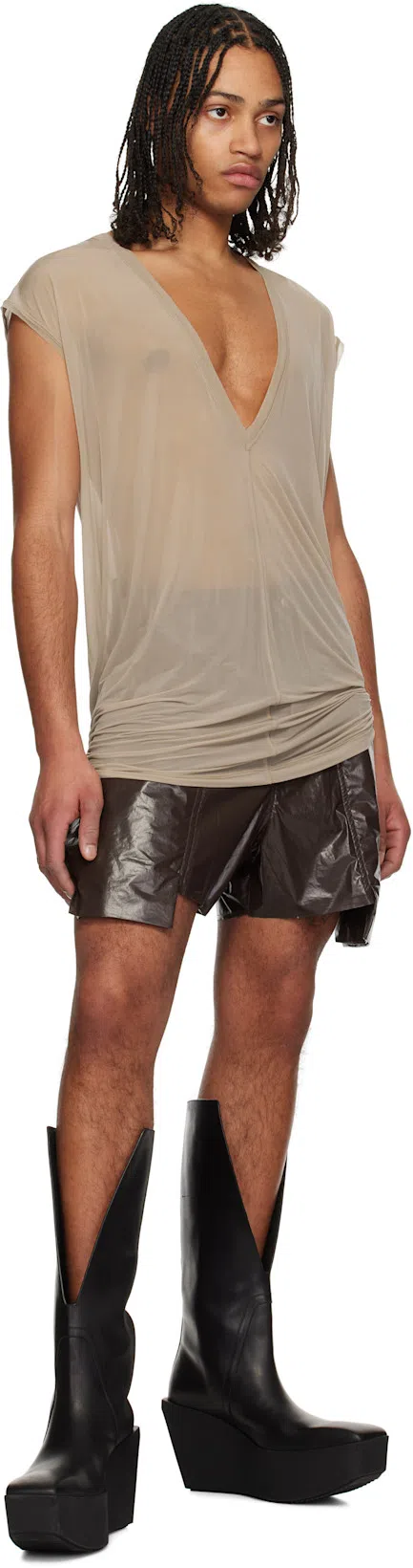 RICK OWENS Black Hollywood Sliver Platform Winged Kowboys Tall Boots In 09 Black