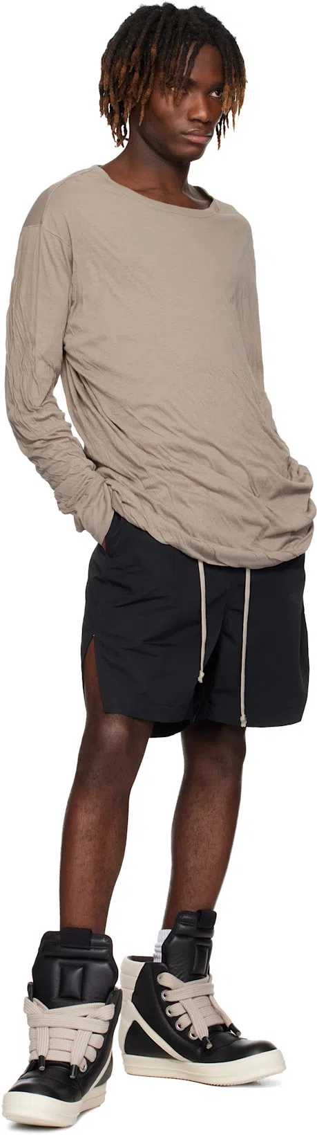 RICK OWENS Geometric High-top Sneakers Unique Laces In Black