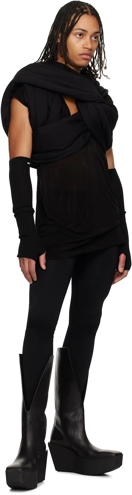 RICK OWENS Black Hollywood Sliver Platform Winged Kowboys Tall Boots In 09 Black