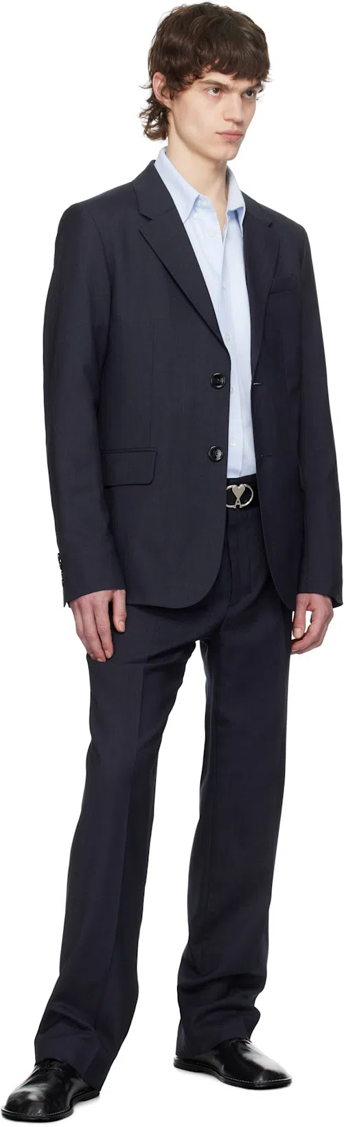 AMI ALEXANDRE MATTIUSSI Adc Button-down Collar Logo-embroidered Striped Cotton Oxford Shirt In Blue