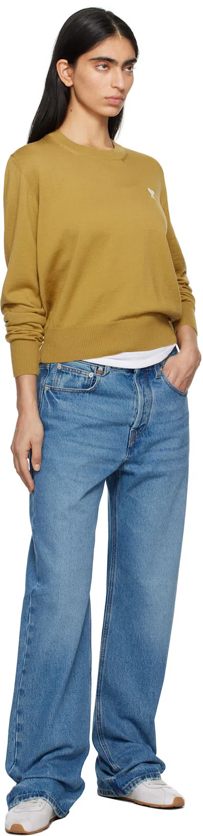 JACQUEMUS Wide Leg High Rise Jeans With Contrast Stitching In Blue