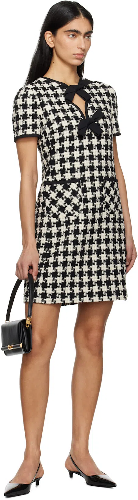 VALENTINO Embroidered Damier Light Tweed Short Dress In Black