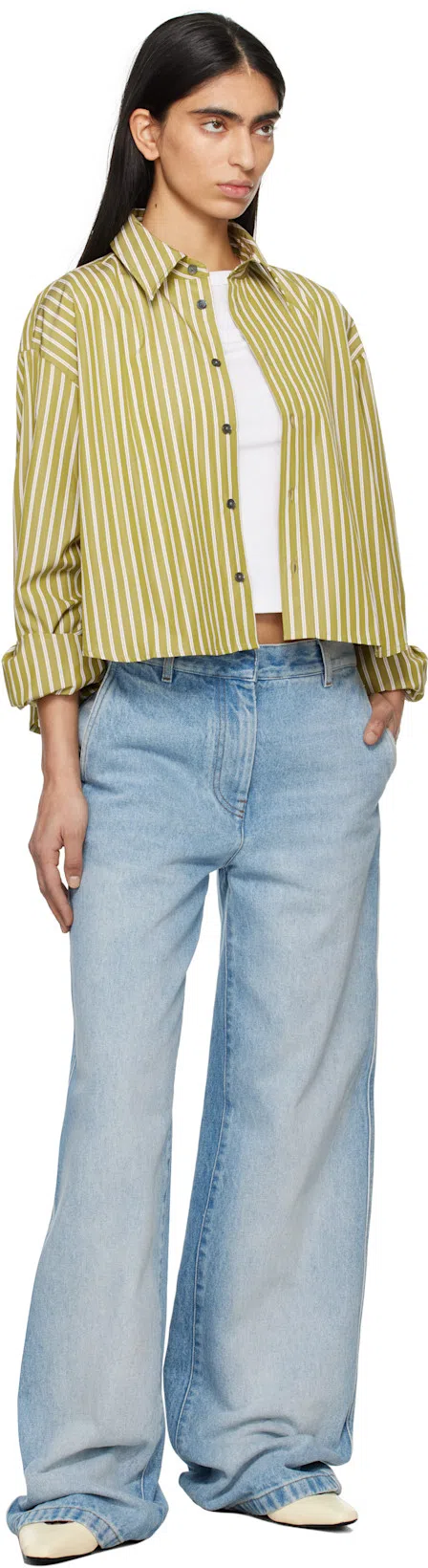 DRIES VAN NOTEN Elasticated-waist Pleated Wide-leg Jeans In Light Blue