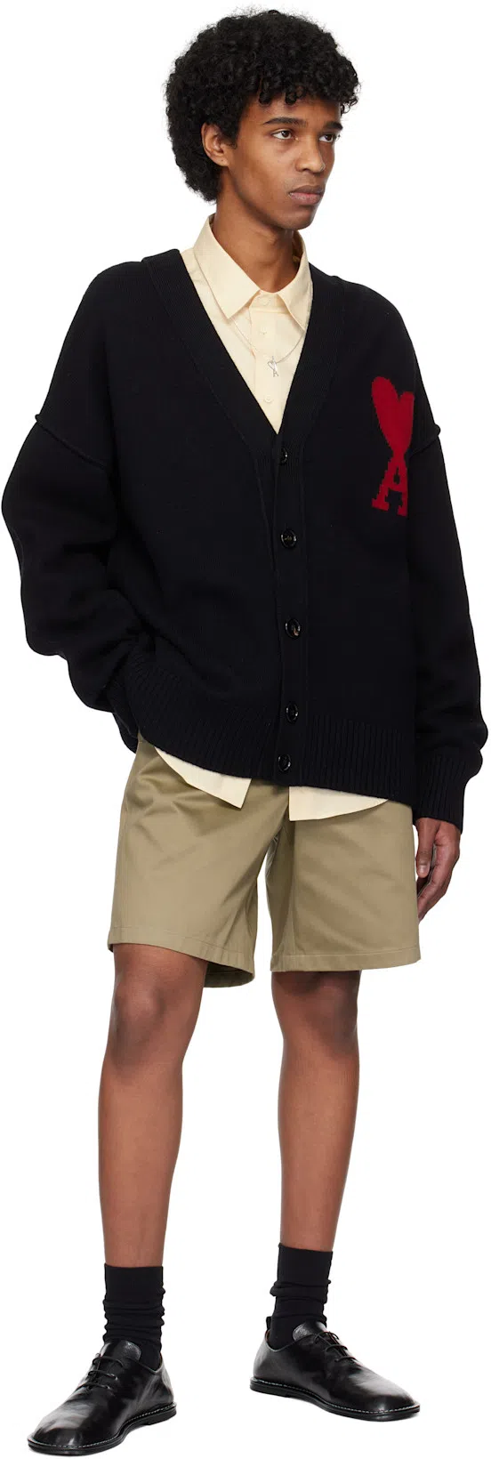 AMI ALEXANDRE MATTIUSSI Ami Wool Cardigan With Logo In Black