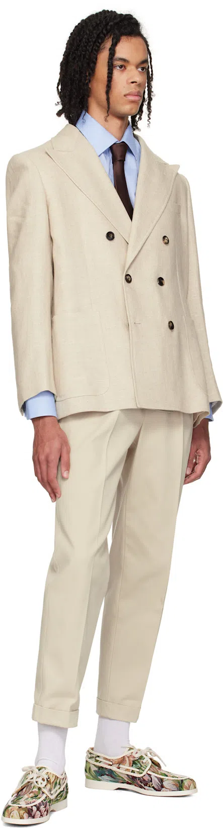 VALENTINO Beige Double-breasted Blazer In 0ne Naturale