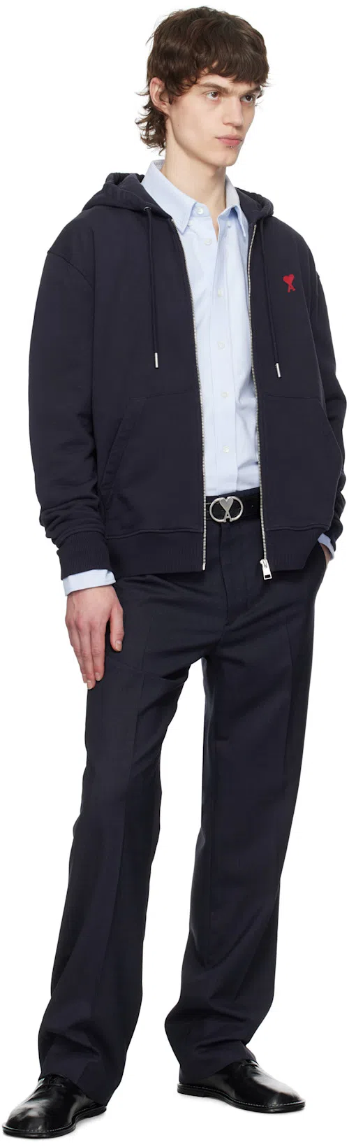 AMI ALEXANDRE MATTIUSSI Adc Button-down Collar Logo-embroidered Striped Cotton Oxford Shirt In Blue