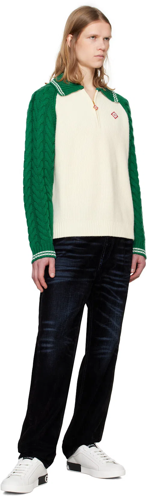 DOLCE & GABBANA Portofino White And Black Low Top Sneakers With Logo Detail In Leather Man