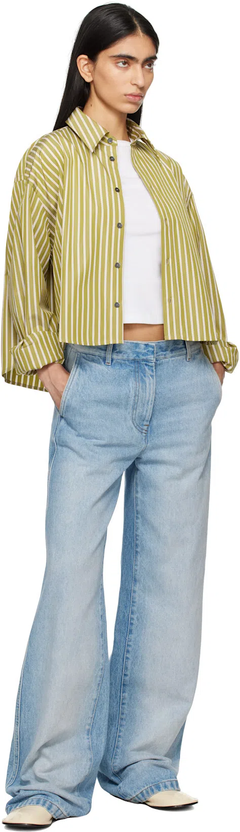 DRIES VAN NOTEN Elasticated-waist Pleated Wide-leg Jeans In Light Blue