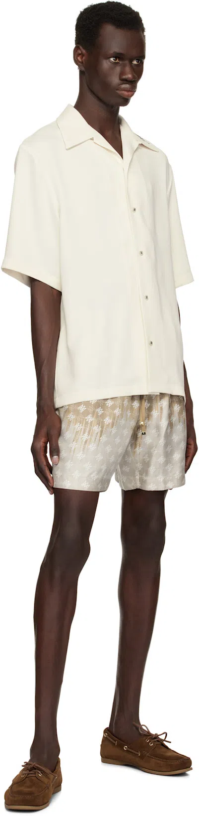 AMIRI Quad Jacquard Bowling Shirt In Beige O Tan