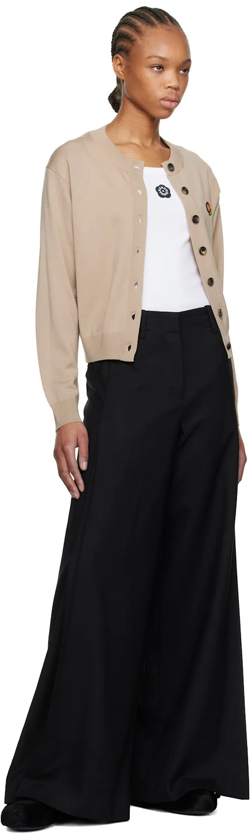 KENZO Beige  Paris ' Pop' Embroidered Crewneck Cardigan In 11 Beige