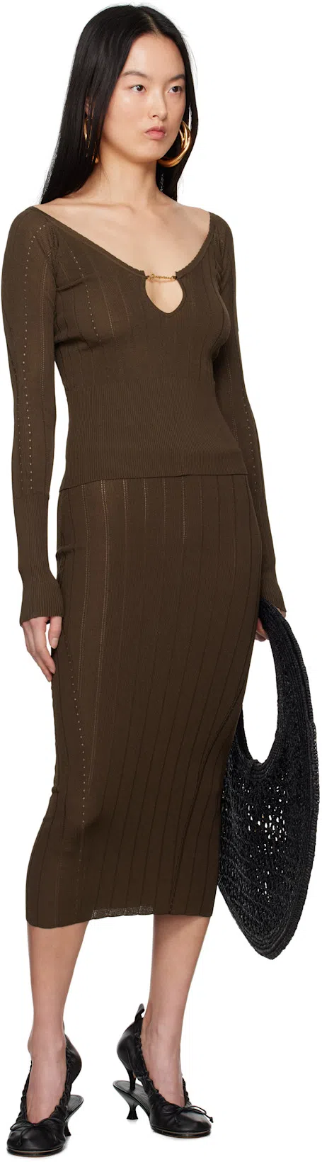 JACQUEMUS Ribbed Top Featuring Keyhole Detail In Brown