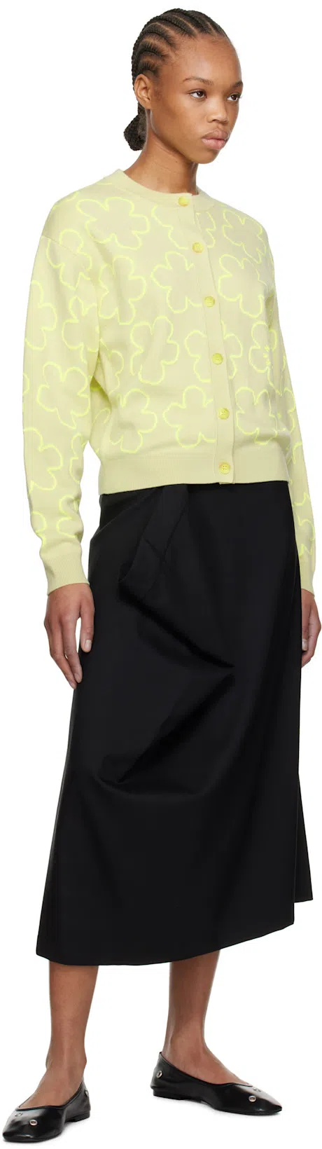 KENZO Green  Paris 'hana Dots' Embroidered Cardigan In 39 Lemon