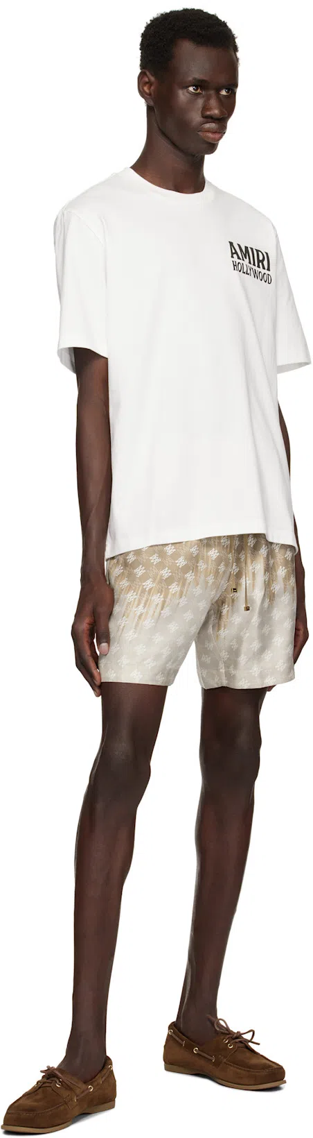 AMIRI 'city' Beige Crewneck T-shirt With Logo Detail On The Front And Maxi Logo Print On The Rear