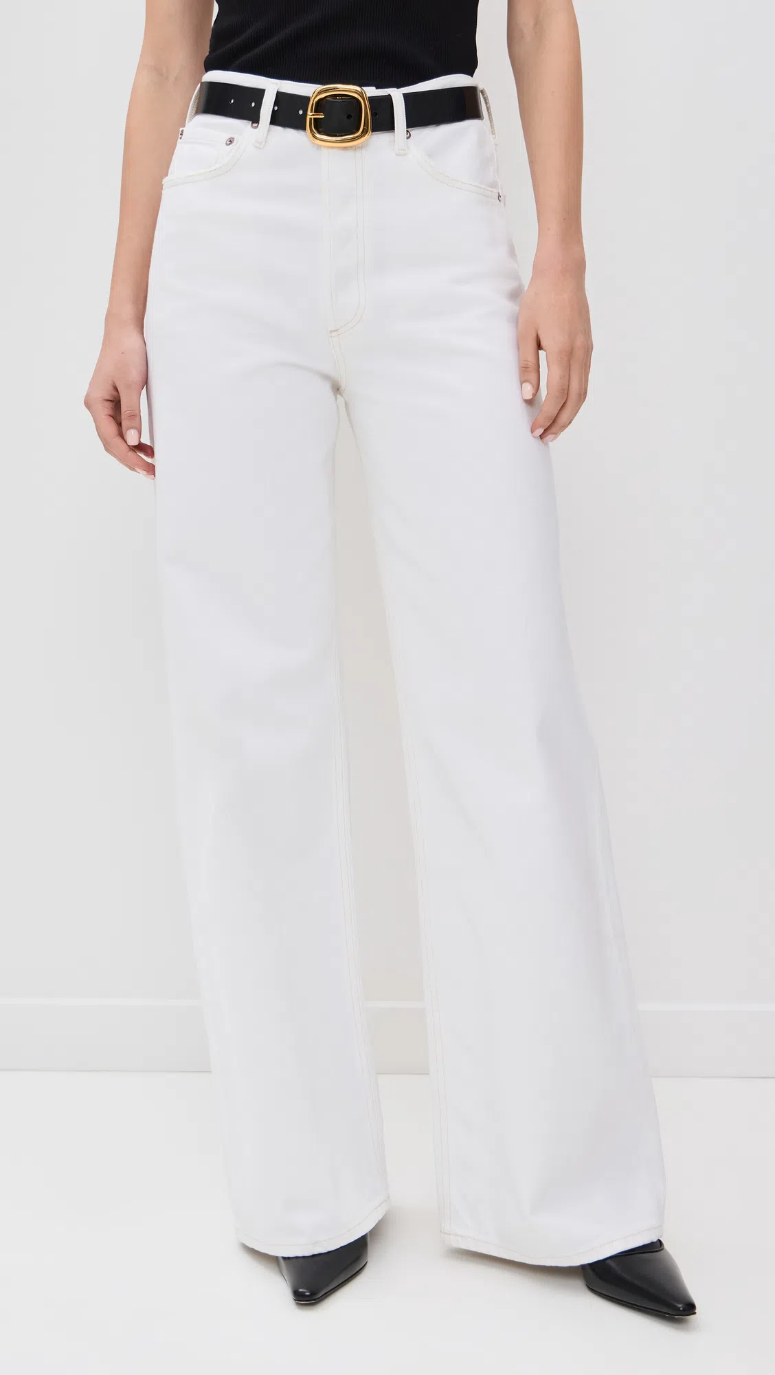 AGOLDE Dame High Rise Wide Leg Jeans In Fortune Cookie In White