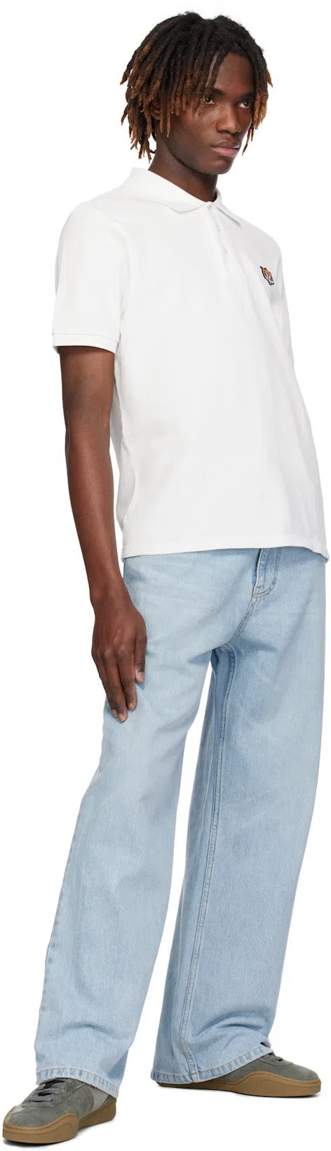 KENZO Polo Shirt With Happy Tiger Embroidery In White