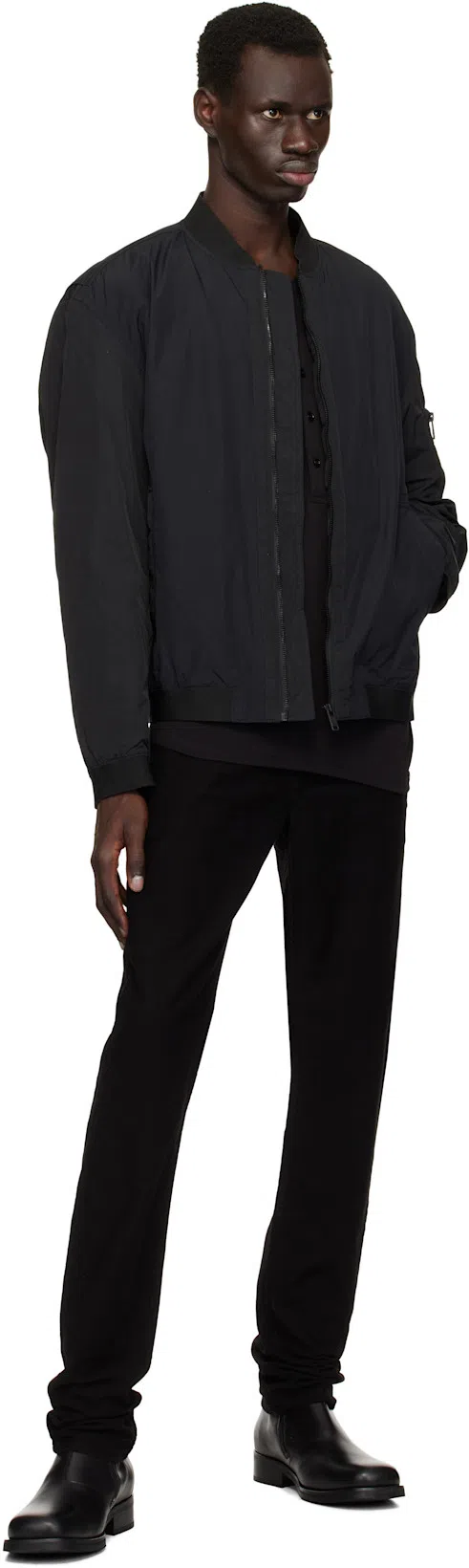 TOM FORD Henley Cotton Stretch Ribbed Long Sleeved T-shirt In Black