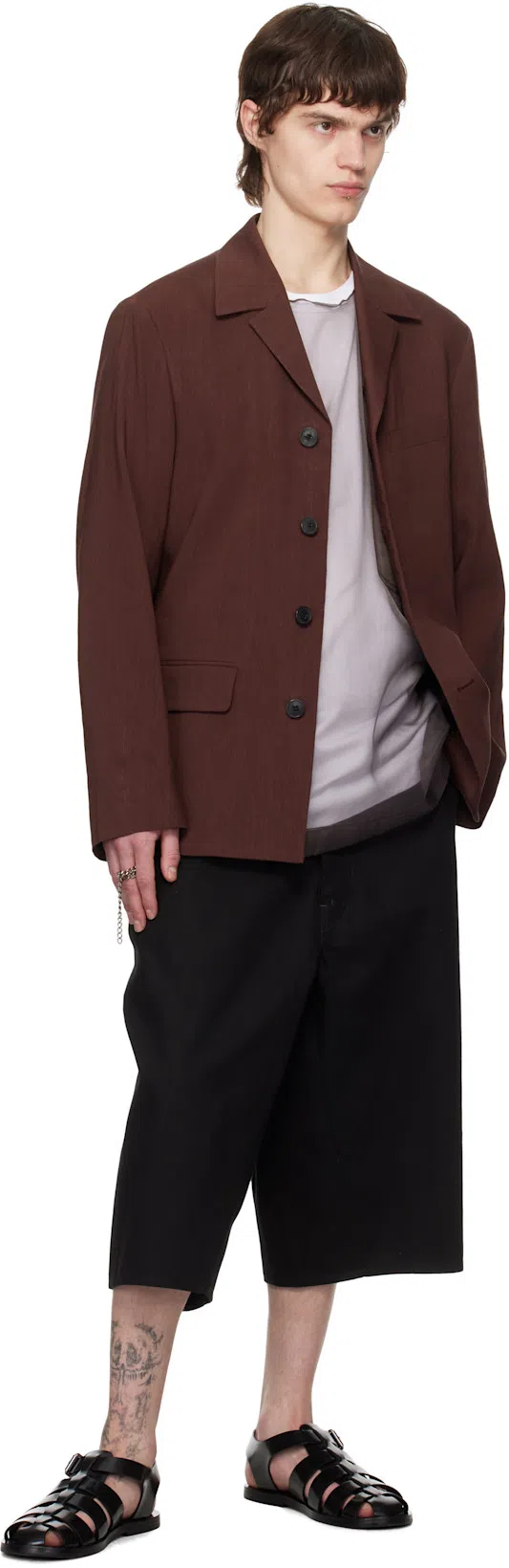 DRIES VAN NOTEN Men Semi-sheer Layered T-shirt In Brown