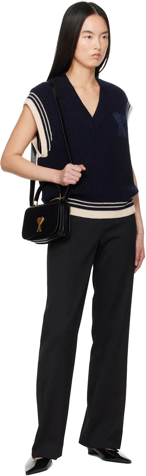 AMI ALEXANDRE MATTIUSSI Black Handbag With Adc Patch On The Front And Adjustable And Removable Shoulder Strap In Leather Wom