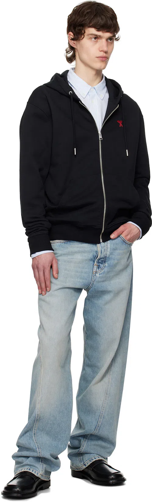 AMI ALEXANDRE MATTIUSSI Adc Button-down Collar Logo-embroidered Striped Cotton Oxford Shirt In Blue