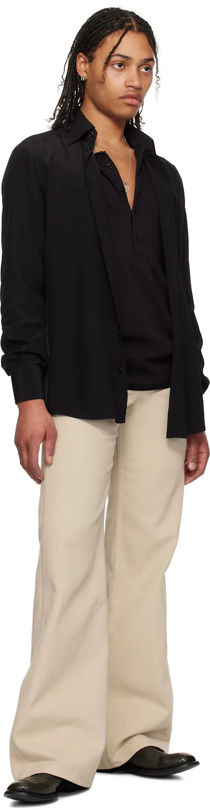 TOM FORD Henley Cotton Stretch Ribbed Long Sleeved T-shirt In Black