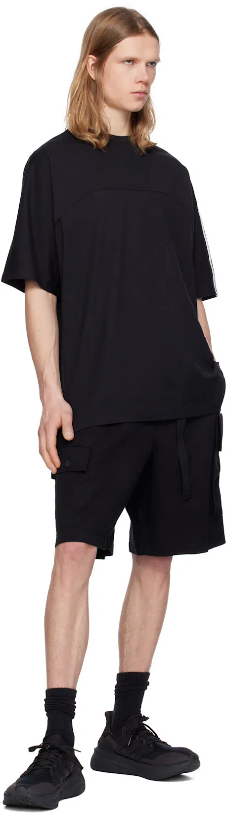 Y-3 Y 3 3 Stripes Crew Neck T Shirt In Black