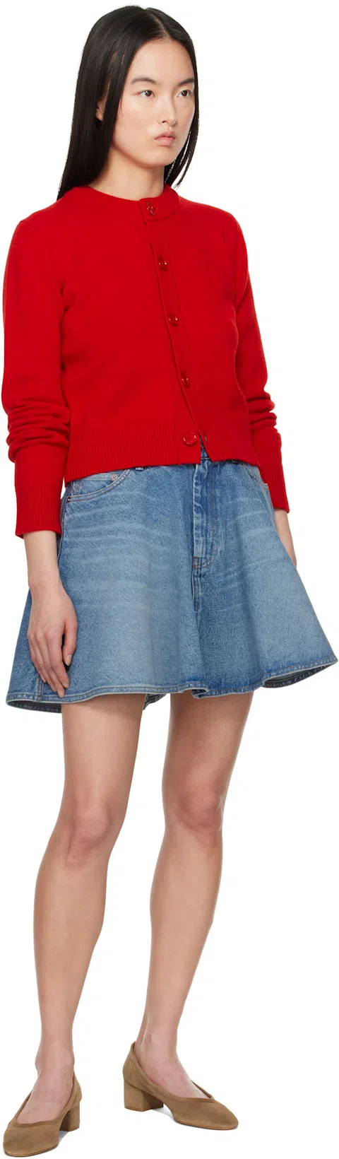 AMI ALEXANDRE MATTIUSSI Red Wool Knit Ami De Coeur Crewneck Cardigan Red In Poppy