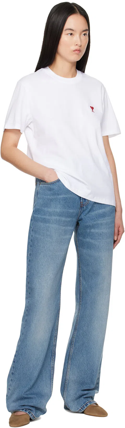 AMI ALEXANDRE MATTIUSSI De Caur Embroidered Organic Cotton-jersey T-shirt In White