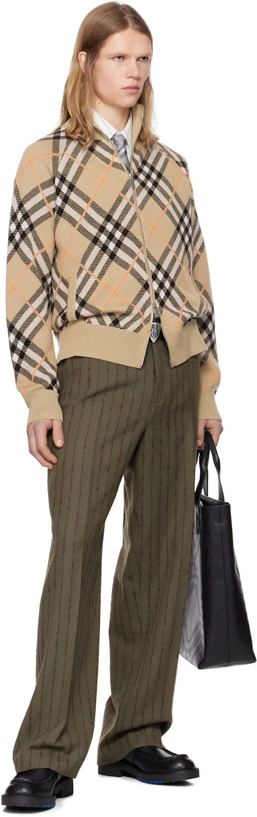BURBERRY Check Pattern Zipped Cardigan In Brown