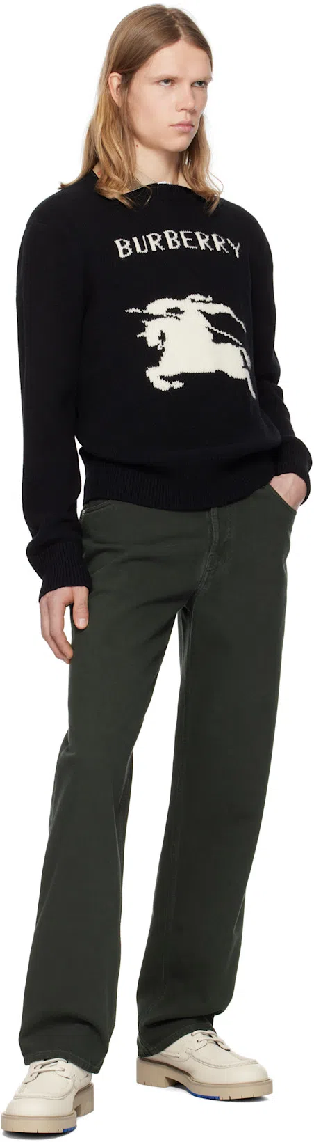 BURBERRY Cotton Sweater With Ekd Embroidery In Black