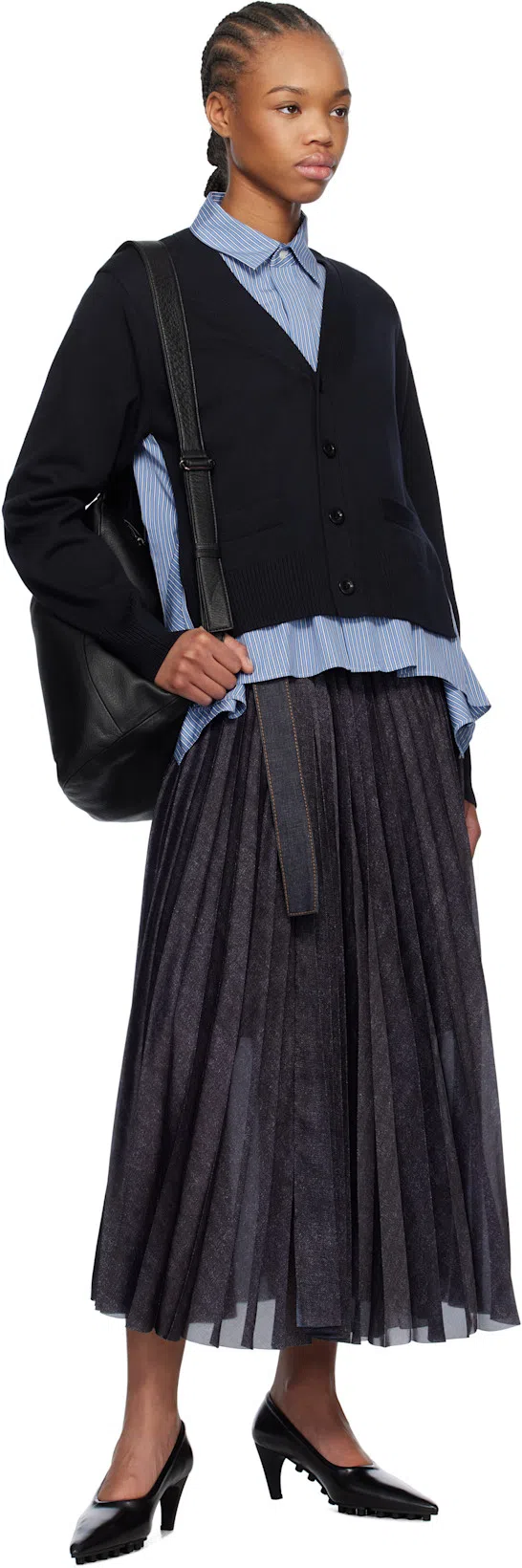 SACAI Denim Mix Round Midi Skirt In Blue