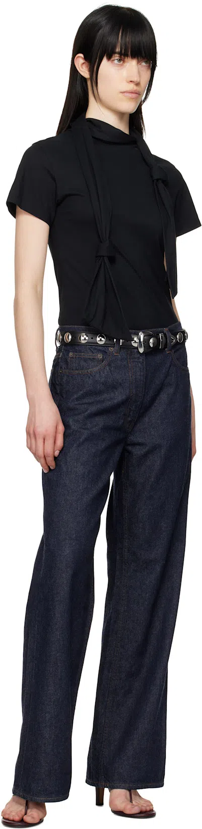 AARON ESH Black Tied Neck T-shirt In Black Jersey