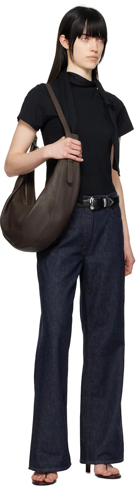 AARON ESH Black Tied Neck T-shirt In Black Jersey