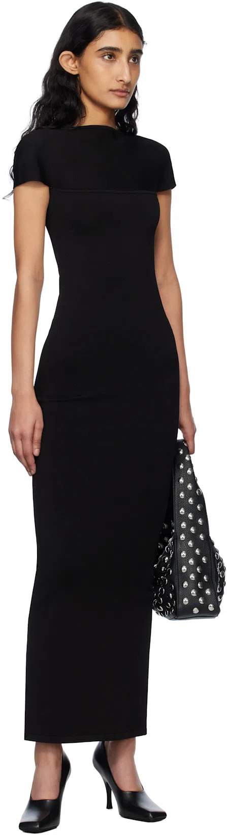 KHAITE Basile High-neck Cap-sleeve Maxi Dress In Black