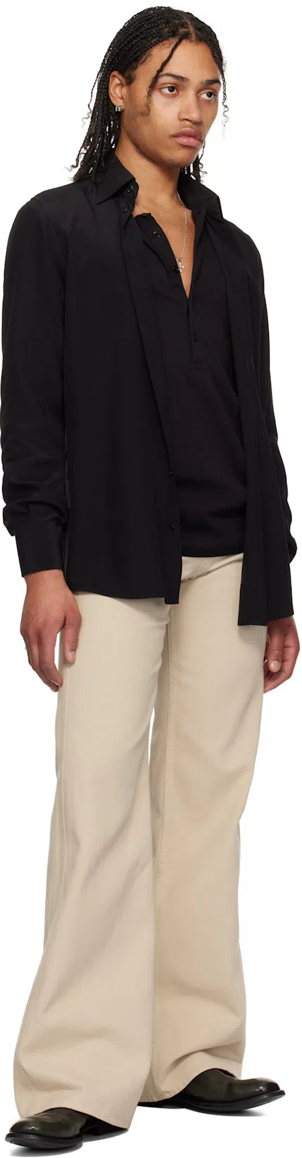 TOM FORD Henley Cotton Stretch Ribbed Long Sleeved T-shirt In Black