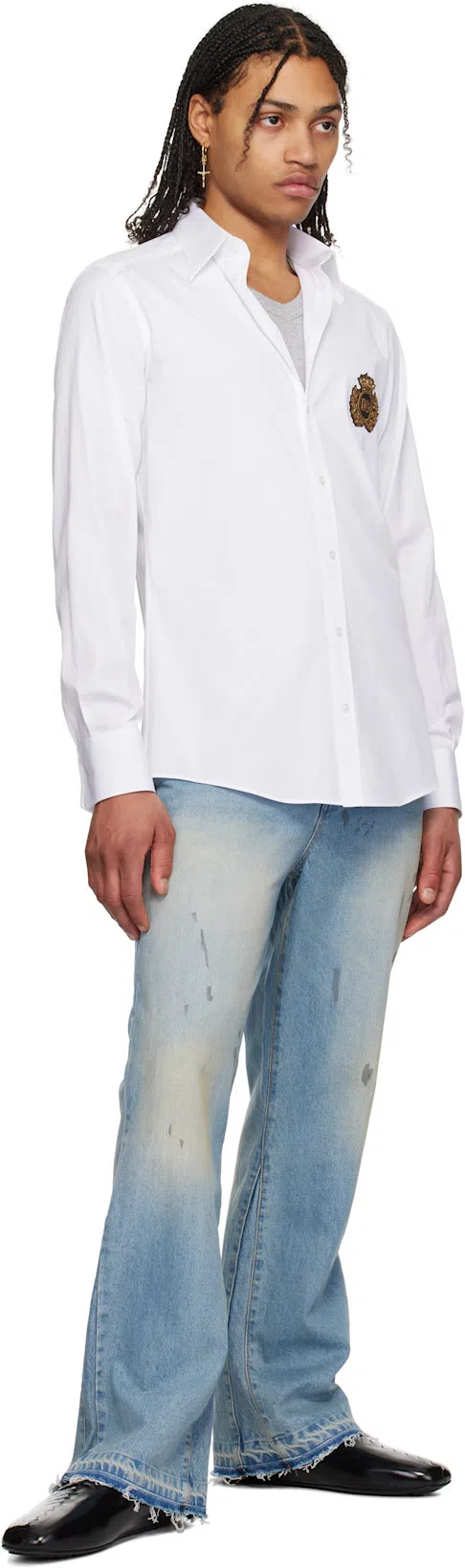 DOLCE & GABBANA Crest Embroidered Poplin Shirt In White
