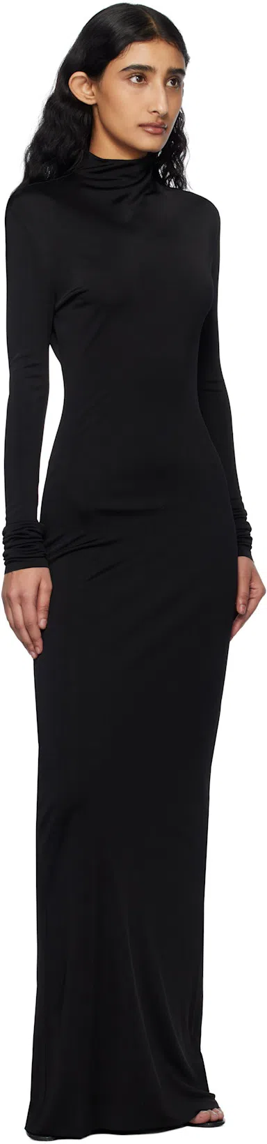 KHAITE Maxi Dress With High Neck Slim Black In Black  