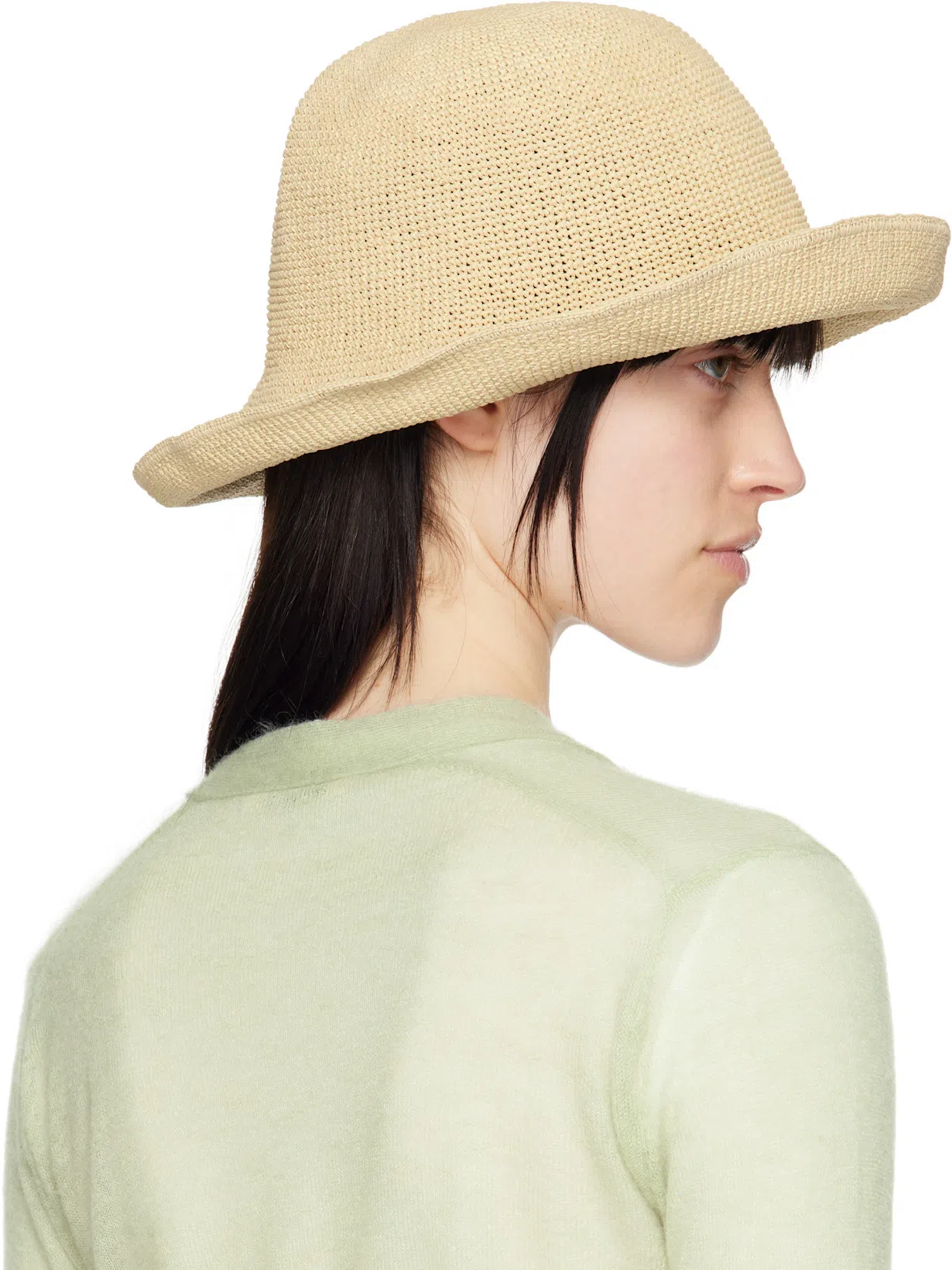 RUSLAN BAGINSKIY Beige Monogram-embellished Bucket Hat In Natural Straw