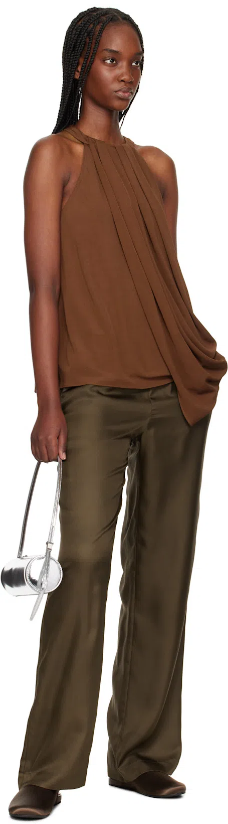 JW ANDERSON Twisted Drape Halter Top In Brown