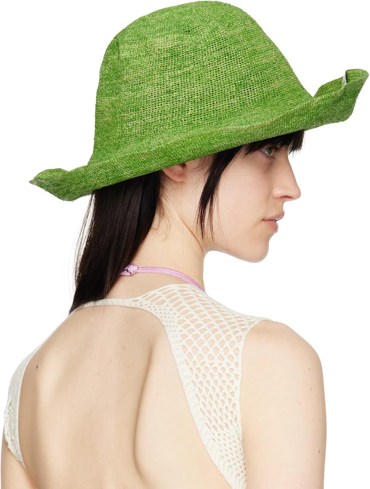 RUSLAN BAGINSKIY Green Straw Bucket Hat