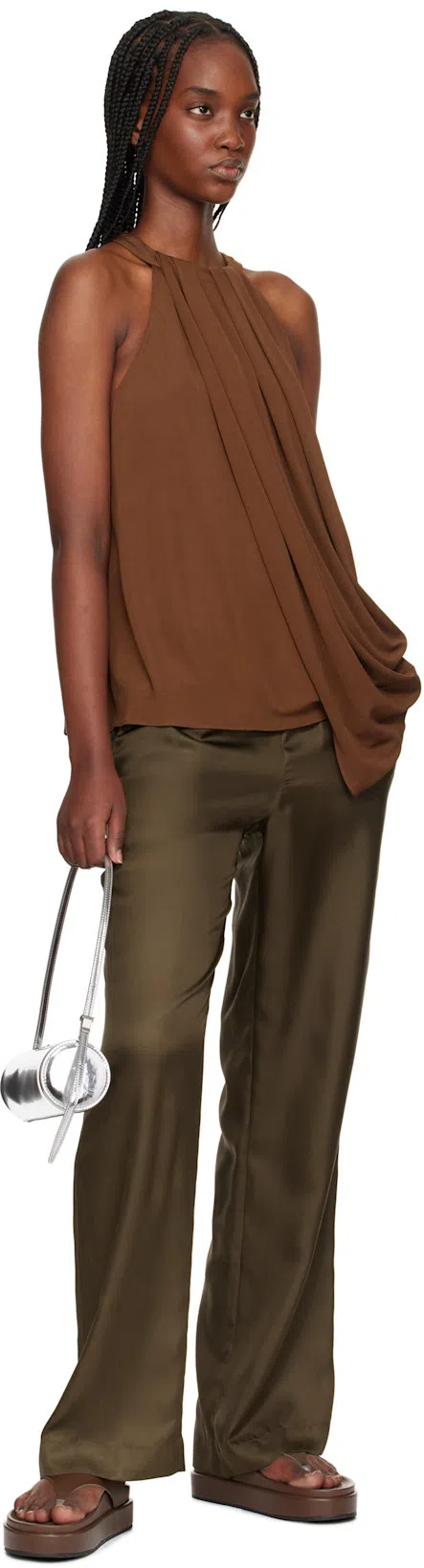 JW ANDERSON Twisted Drape Halter Top In Brown